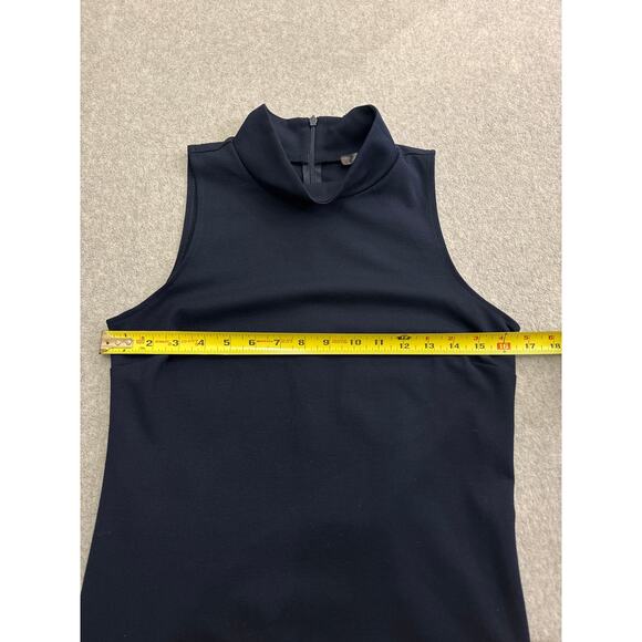 Bloomingdale’s Aqua Navy Mock Neck Mini Dress Rayon Blend Small Made in USA - Picture 5 of 6